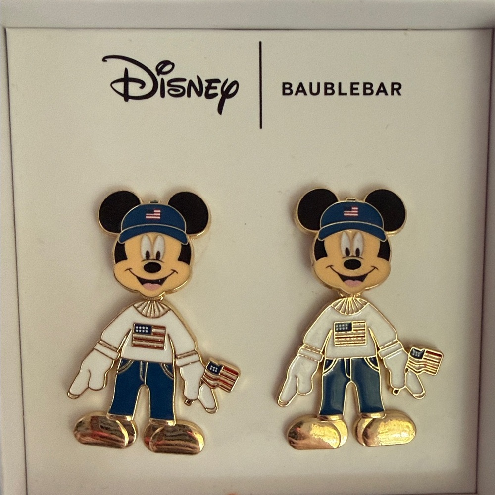 NWT Disney BaubleBar Mickey Mouse  Earrings - flags 4th of July 2”